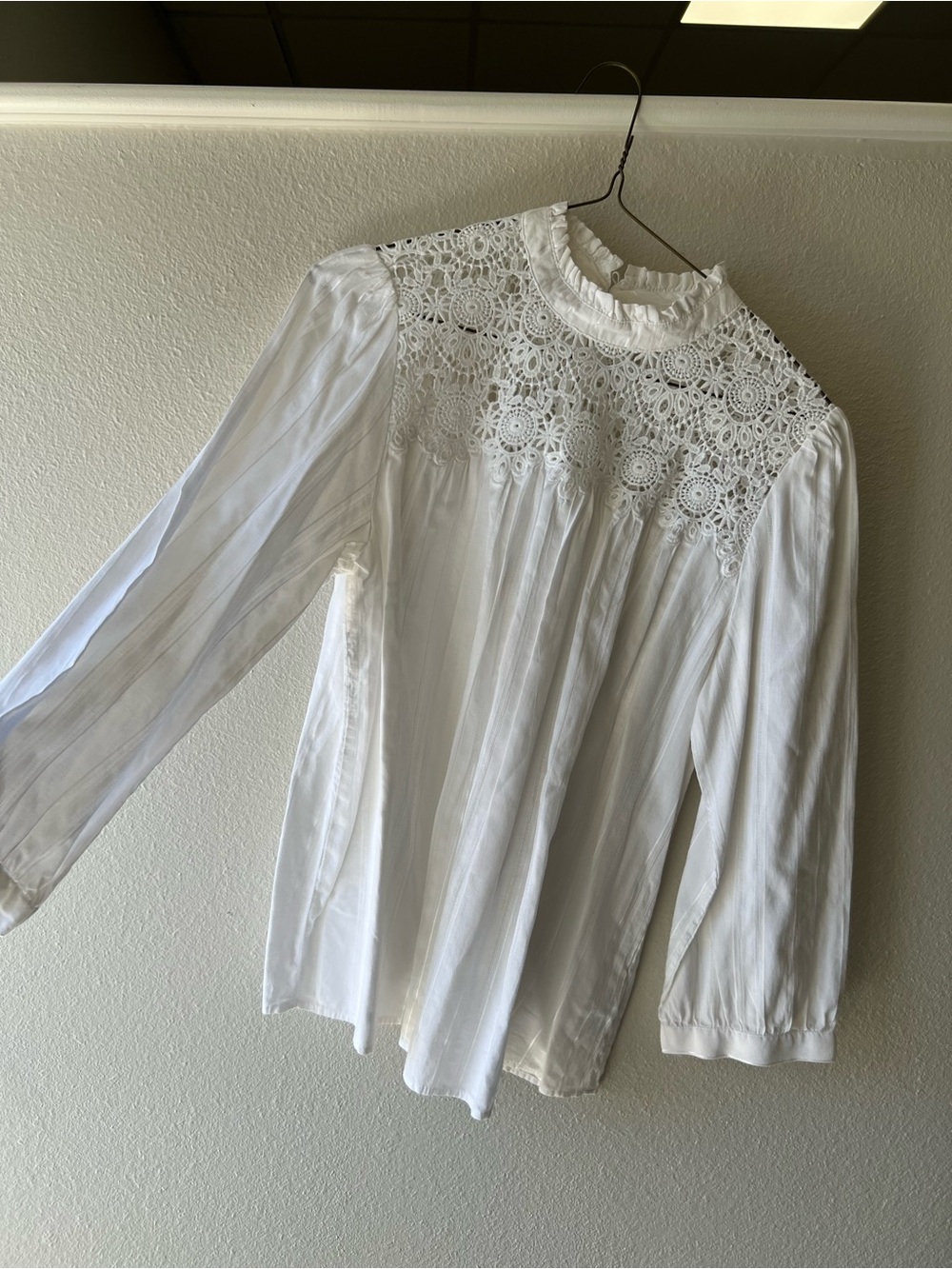 GAP White Crochet Yoke Long Sleeve Top